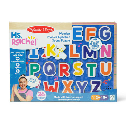 Melissa & Doug Rompecabezas de sonidos del alfabeto fonético de madera de la Sra. Rachel | Juguetes de aprendizaje para niños, 26 letras | Edad 2+ - Certificado FSC