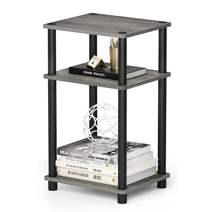 Furinno Just 3-Tier Turn-N-Tube End Table, Side Table, Nightstand, French Oak/Black, 2-Pack