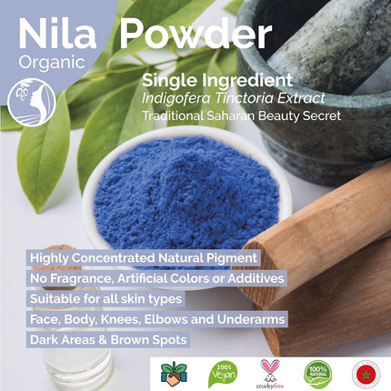 Fatima's Garden Pure Nila Indigo Powder 100g - Natural Moroccan Face & Hair Care Powder for Exfoliating and Moisturizing