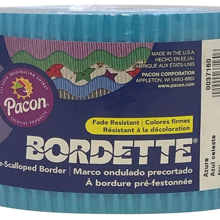 PACON Bordette Scalloped Decorative Border P37164, 2-1/4" x 50', Azure, 1 Roll