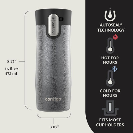 Contigo AUTOSEAL West Loop Gobelet de Voyage Isotherme en Acier Inoxydable avec Couvercle Easy-Clean 470 ml Cristal Sake