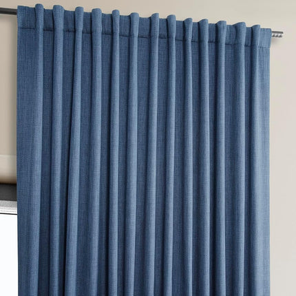 HPD Half Price Drapes Faux Linen Textured Room Darkening Curtains for Bedroom 96 Inches Long (1 Panel), 100W X 96L Extra Wide Curtains for Living Room Home Decor, Denim