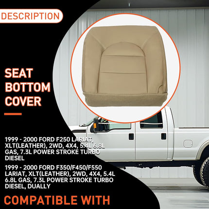 Housse de siège inférieure ECOTRIC compatible avec Ford F250 F350 F450 Lariat 1999 2000 - Côté conducteur, cuir artificiel, couleur : beige, avant gauche