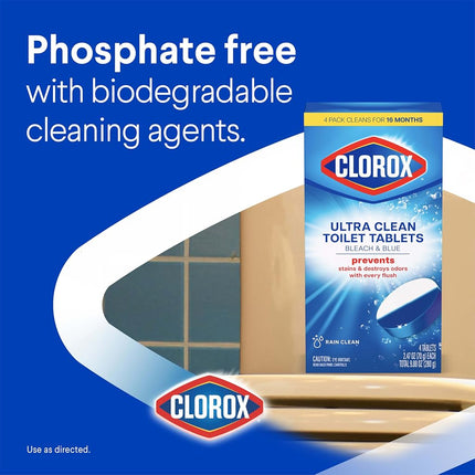 Clorox Bleach & Blue Nettoyant Automatique pour Cuve de Toilettes Parfum Pluie, 4 unités, Bleach & Blue, 4 unités