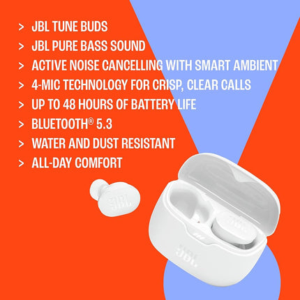 JBL Tune Buds, Wireless ANC Bluetooth Headphones, 10mm Drivers, 48 Hours Playback, IP54 Water and Dust Resistant - Black