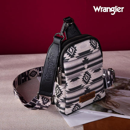 Bolsa cruzada Wrangler Aztec Sling Bag estilo suroeste, moderna bandolera de pecho, negra, talla única