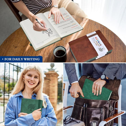 A5 Lined Journal Notebook - 365 Page Leather Journals for Writing Women & Men，Hardcover Notebook with 100Gsm Thick Pages，Daily Diary for Travel, Work，School，Note Taking，College Ruled (5.9" x 8.5")