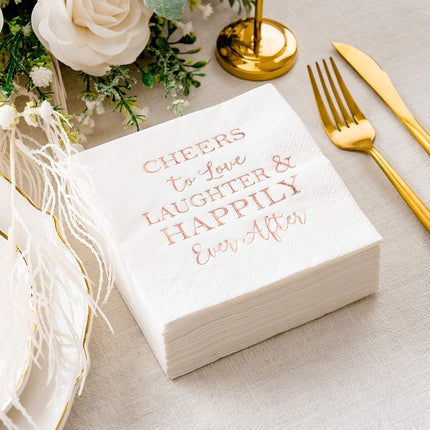 LIUNOVIP Crisky 100 Pcs Bridal Shower Napkins Disposable Cocktail Napkins 3-Ply Rose Gold Foil Text Beverage Napkins for Engagement Party Decorations & Wedding Shower