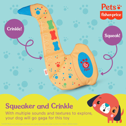 Fisher-Price for Pets SaxoHueso, juguete para perros para rasgar y revelar, juguete plano para perros sin relleno, juguete para perros sin relleno, juguete extra dentro