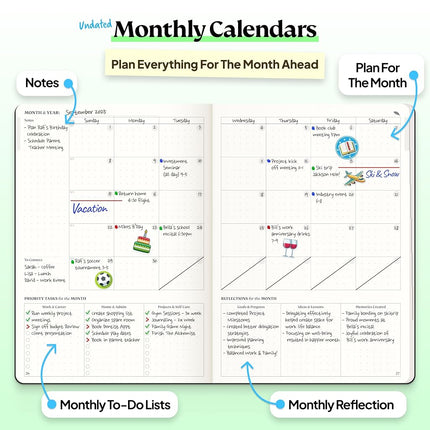 Roterunner Purpose Planner Notebook A5 5.8”x8.3” Undated Daily Planner 2024-2025 Daily Weekly and Monthly Productivity Goal Setting Tool for Work Home ADHD Planner for Adults Self Care Journal (Black