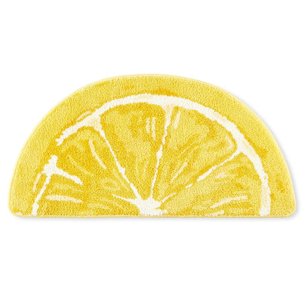 TOWN & COUNTRY PLAY Tapete de baño con forma de medio círculo de limón Citrus Slice, tapete de suelo absorbente con mechones, parte trasera antideslizante, lavable a máquina, amarillo, 34.7"x18.1"