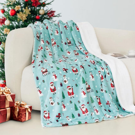 Elegant Comfort Couverture Polaire Réversible Ultra Douce en Flanelle et Sherpa Hiver Noël – Légère, Douce et Confortable – Jeté Décoratif pour les Fêtes, Parfait pour se Détendre, 127 x 152 cm, Père Noël Pingouin