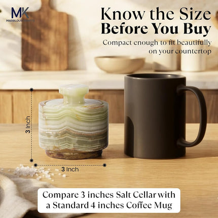 MARBLOUS KRAFTS Marble Salt Cellar 3" Green and Verona Salt Holder with Lid Bowls, Seasoning Containers Kitchen Storage, Home Décor