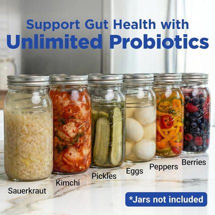 Ultimate Fermentation Kit to Make Probiotic Vegetables: Sauerkraut, Kimchi, Pickles w/FREE Digital Guide, 3 Fermenting Springs & Venting Lids for Easy Pickling in Wide Mouth Mason Jars (Not Included)