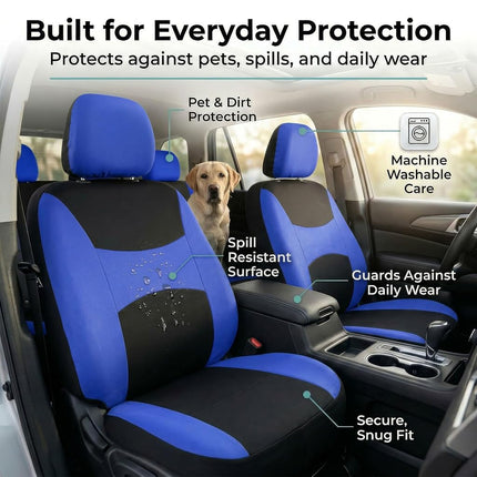 FH Group Automotive Seat Covers Blue Black Universal Fit Bucket Bench Cover fits most Cars, SUVs, and Trucks (Full Set Airbag Compatible with Split Bench) FB030BLUEBLACK115-SEAT