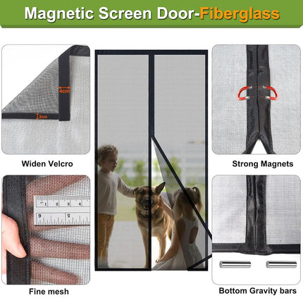 Risareyi Magnetic Fly Screens for Doors in Fiberglass, 100x215cm, Black
