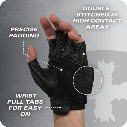 Harbinger Pro Gloves 3.0 - High Performance Training Gloves with Enhanced Grip, Breathable 4-Way Stretch, Leather Reinforcements, Adjustable Wrist Closure, Weightlifting, Crossfit, Gym, Black, Large