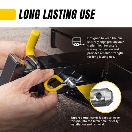 MaxxHaul 50565 3 Pack Trailer Hitch Pin & Clip with Rubber-Coated Vinyl Yellow Grip, 5/8" Diameter, Fits 2" Receiver