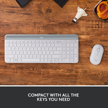 Combo de teclado y ratón inalámbricos delgados Logitech MK470 - Diseño compacto y moderno, ultra silencioso, receptor USB de 2,4 GHz, conectividad Plug and Play, compatible con Windows - Blanco roto