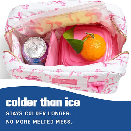 Fit & Fresh Cool Coolers 2 Pack Soft Ice for Lunch Bags, Flexible Stretch Nylon, Durable, Reusable Lunch Box Ice Packs, Soft Ice, Reusable Freezer Packs, Lunch Ice, Easy to Clean, Pink Bows