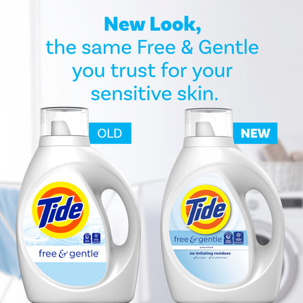 Detergente Líquido para Ropa Tide Free & Gentle, 80 cargas, 3.1 L (105 fl oz), Sin Aroma, Libre de Tintes y Perfumes