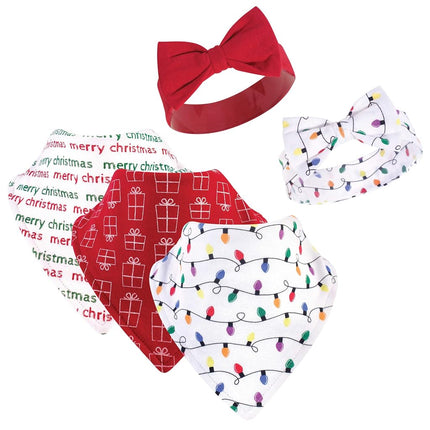 Ensemble bavoir et bandeau ou bonnet en coton pour bébé unisexe Hudson Baby, motifs de Noël, taille unique