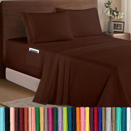 Elegant Comfort Luxury 1500 Premium Hotel Quality Microfiber 4-Piece Sheet Set - Soft, All Around Elastic 18-24 Inches Deep Fitted Sheet - Extra Deep Pocket Sheets, Full, Chocolate Brown
