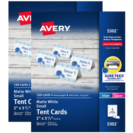 AVERY Printable Small Tent Cards, 2" x 3.5", Two-S