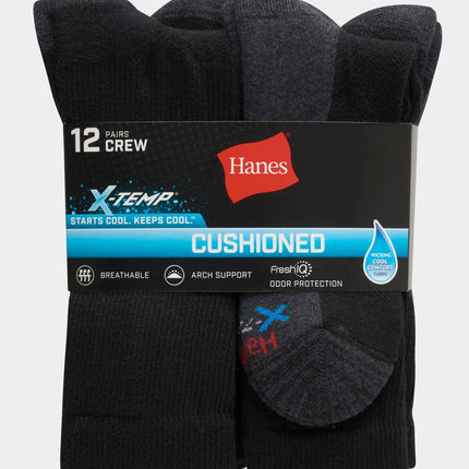Hanes Men's Hanes Men's Socks, X-temp Cushioned Crew Socks, 12-pack, White - 12 Pack, 6-12