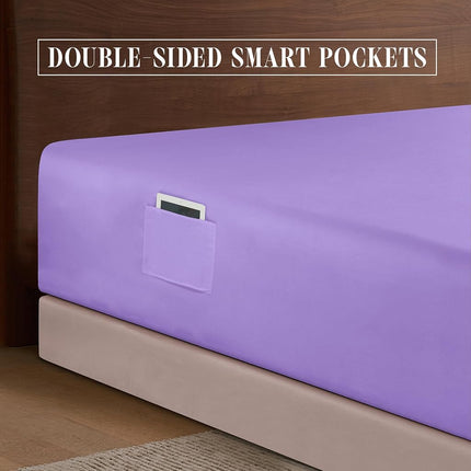 Elegant Comfort 1500 Premium Hotel Quality 18-24 Inches Deep - Extra Deep Pocket Single Fitted Sheet for High Mattress, Luxury and Softest, Smart Pocket - Wrinkle Free, Full, Lilac
