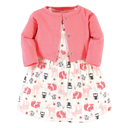 Hudson Baby Baby Girls' Cotton Dress and Cardigan Set, Forest, 3T