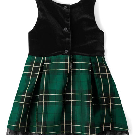 The Children's Place Baby Girls' and Toddler Sleeveless Dressy Dresses, Spruceshad Plaid Velour, 3T