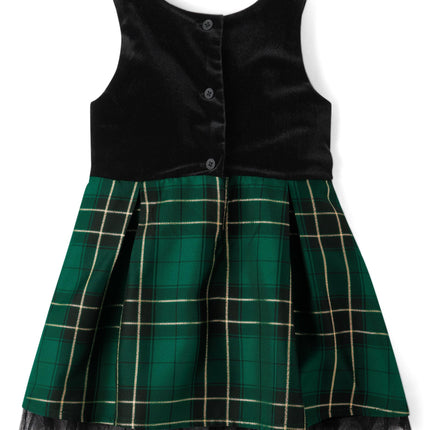 The Children's Place Baby Girls' and Toddler Sleeveless Dressy Dresses, Spruceshad Plaid Velour, 3T