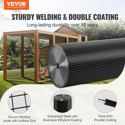 VEVOR Hardware Cloth, 36'' x 100' Galvanized Wire Mesh Roll, 19 Gauge Chicken Wire Fence Roll, Vinyl Coating Metal Wire Mesh for Chicken Coop Barrier, Rabbit Snake Fences, Poultry Enclosures