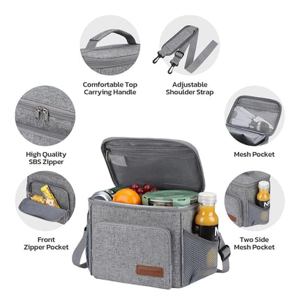 Maelstrom Lunch Box for Men,Insulated Lunch Bag Women/Men,Leakproof Lunch Cooler Bag,Lunch Tote Bag,8L,Gray