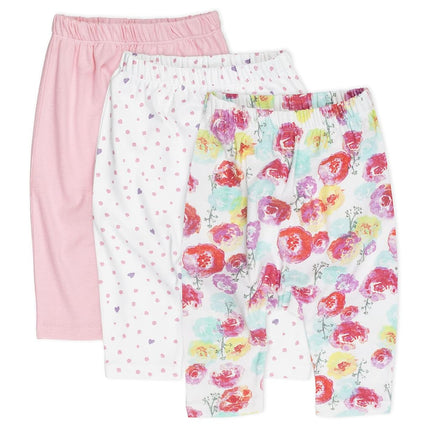 HonestBaby Multipack Harem Pants Roomy Fit Pull on Bottoms 100% Organic Cotton for Infant Baby Boys, Girls, Unisex, 3-Pack Rose Blossom, 6-9 Months