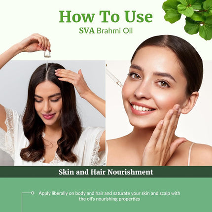 SVA Brahmi Oil 4 fl oz – 100% Natural Cold Pressed Carrier Oil with Dropper – For Hair Care, Skin, Nails & Body Massage