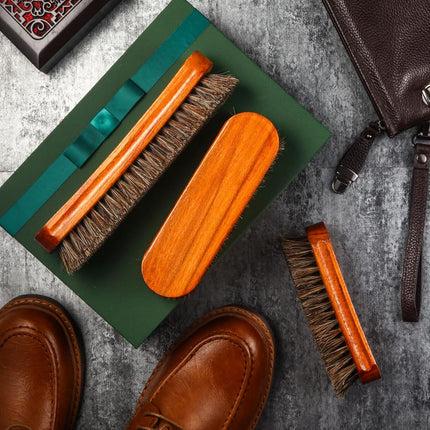 4 Pcs Horsehair Shine Shoes Brush Kit Polish Dauber Applicators Cleaning Leather Shoes Boots Care Brushes Suede Cleaner Brush with Microfiber Shoe Gloves(3 Pcs Shine Brush)