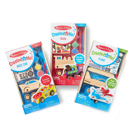 Melissa & Doug Sinoeem - Set de decoración de aviones, trenes y coches de carreras de madera DIY