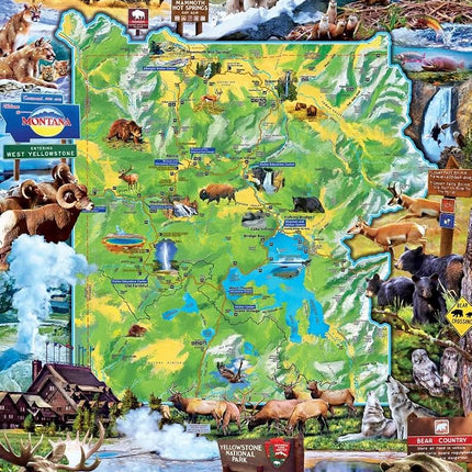 MasterPieces 1000 Piece Jigsaw Puzzle for Adults - Yellowstone National Park Map - 19.25"x26.75" - National Parks Collection - Challenging Puzzle for Adults and Family