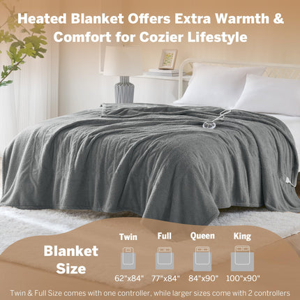 Serta Heated Blanket, Electric Full Size Blanket, Soft, Warm, Fuzzy Heating Blanket Full for Office, Couch, 1-12 hr Auto Shut Off Timer, 10 Lv Heat Setting, ETL Certified, Full 77" x 84" Grey