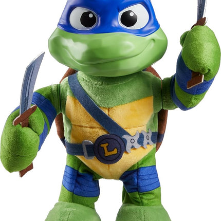 Mattel Teenage Mutant Ninja Turtles: Mutant Mayhem Leonardo Plush Toy with Action and 20+ Sounds, Character Stylized 11 Inch Soft Doll with Vinyl Head