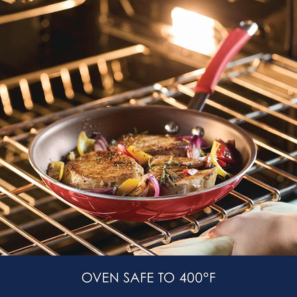 Rachael Ray Cucina Hard Porcelain Enamel Nonstick Skillet Set, 9.25-Inch and 11-Inch, Cranberry Red