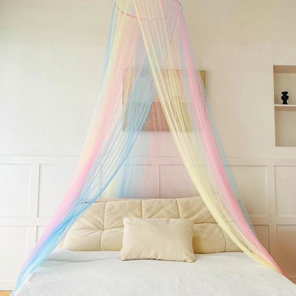 Mosquito Net Bed Canopy for Girls,Rainbow Canopy Bed Curtains Full Queen Size from Ceiling,Dome Mosquito Netting Bed Tent Twin Girls Princess Canopy King Bed Decor