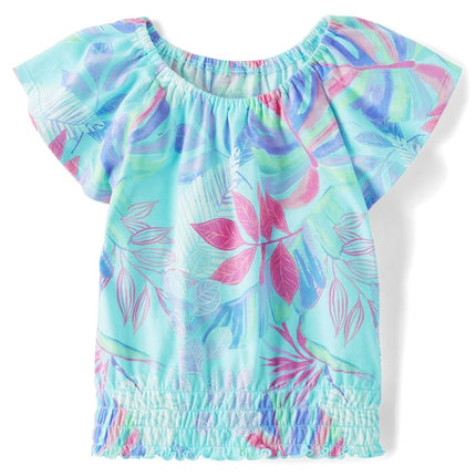 The Children's Place Girls' Smocked Short Sleeve Tops, Hawaiian, XX-Large