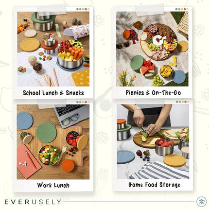 Everusely Stainless Steel Containers with Lids, Leakproof Stainless Steel Lunch Containers, Stackable Stainless Steel Food Containers with Lids, Metal Food Containers with Lids, Snack Containers