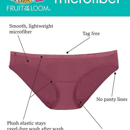 Fruit of the Loom Ropa interior de microfibra tipo bikini para mujer, paquete de 6, varios colores, 7