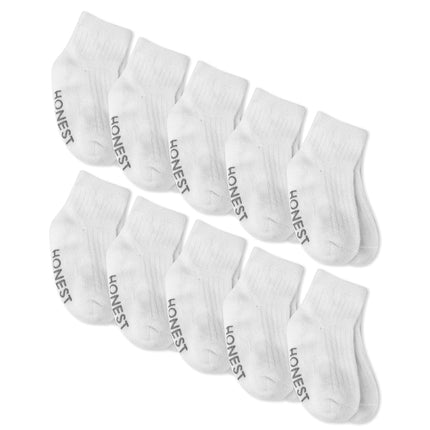 HonestBaby Multipack de chaussettes douillettes fabriquées de manière durable pour bébés (nourrissons et nouveau-nés), tout-petits, enfants, garçons et filles, lot de 10 paires blanches, 0-6 mois