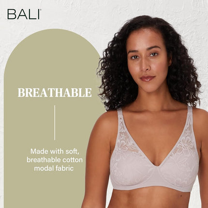 Bali Women's Breathe Modal T-Shirt, Breathable Wireless, Full-Coverage Convertible Bra, 1 inches, Gloss, L