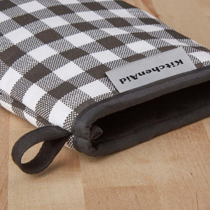 KitchenAid Gingham Mini Oven Mitt 2-Pack Set, Onyx Black, 5.5"x8"
